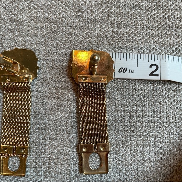 Vintage 70’s Diagonal Bead Design Stripe Gold Tone Mesh Wrap Around Cuff Links - Picture 9 of 9